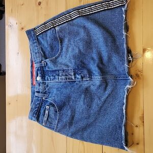 Revolt Mini Skirt Blue Denim Side Stripes Y2K 90s Vintage 11/12